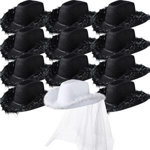 3877 12 Pcs Women Cowgirl Cowboy Hats Bachelorette For Bridal